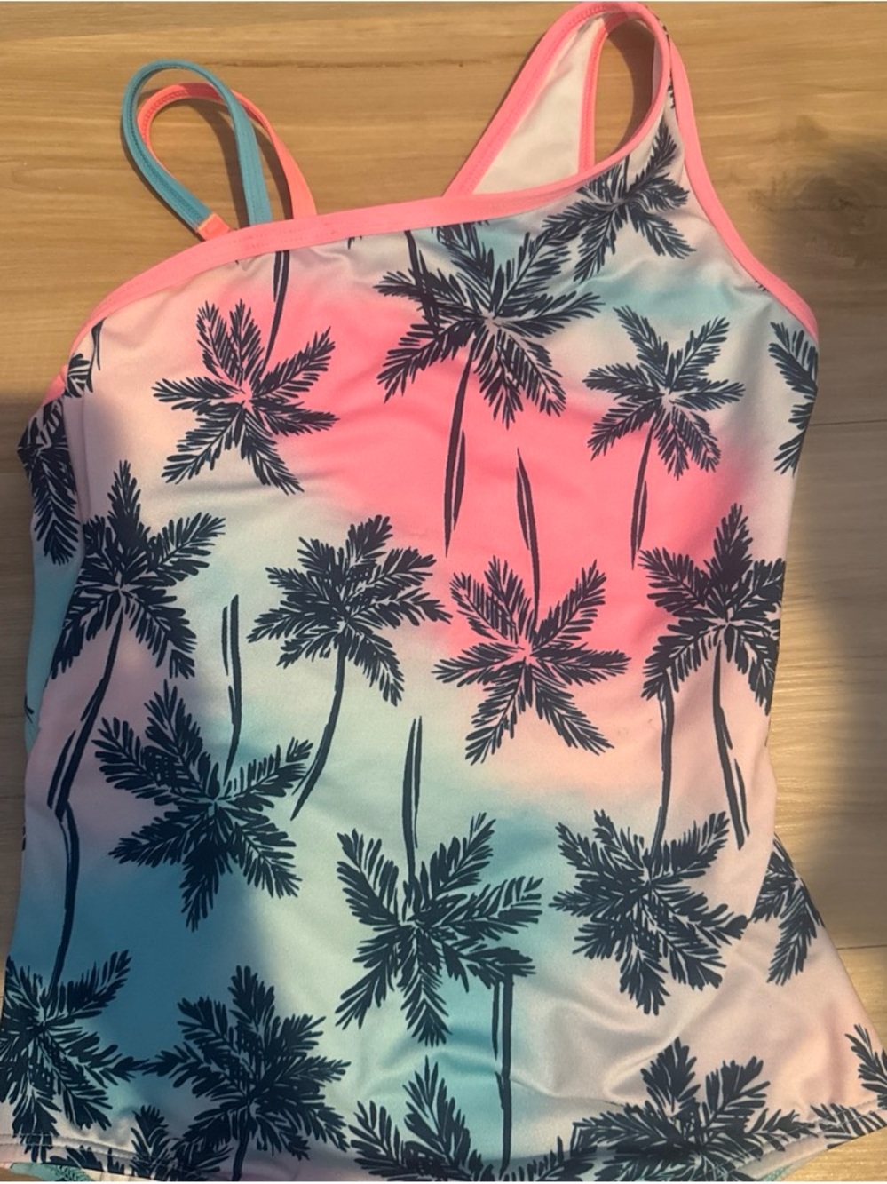 Lands' End Pink & Teal Palm-Print bathing suit